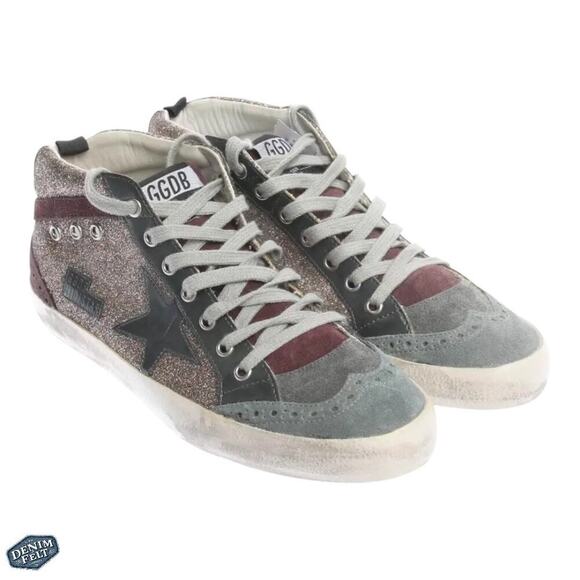 Golden Goose Women’s Mid Star Sneaker in Multi Glitter & Grey Patent Star - Picture 1 of 16